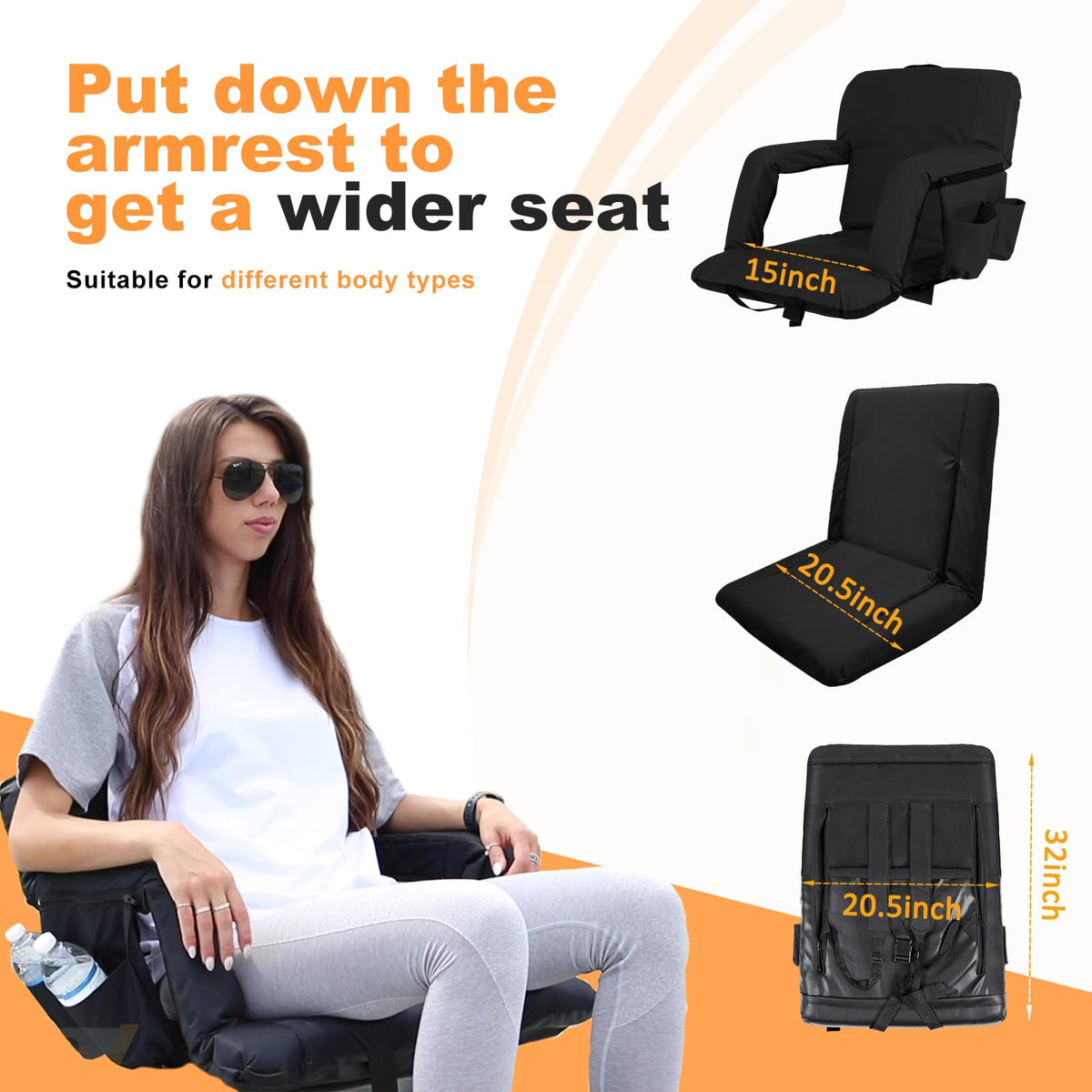 Folding Stadium Seat with Back Support and Armrests J24781
