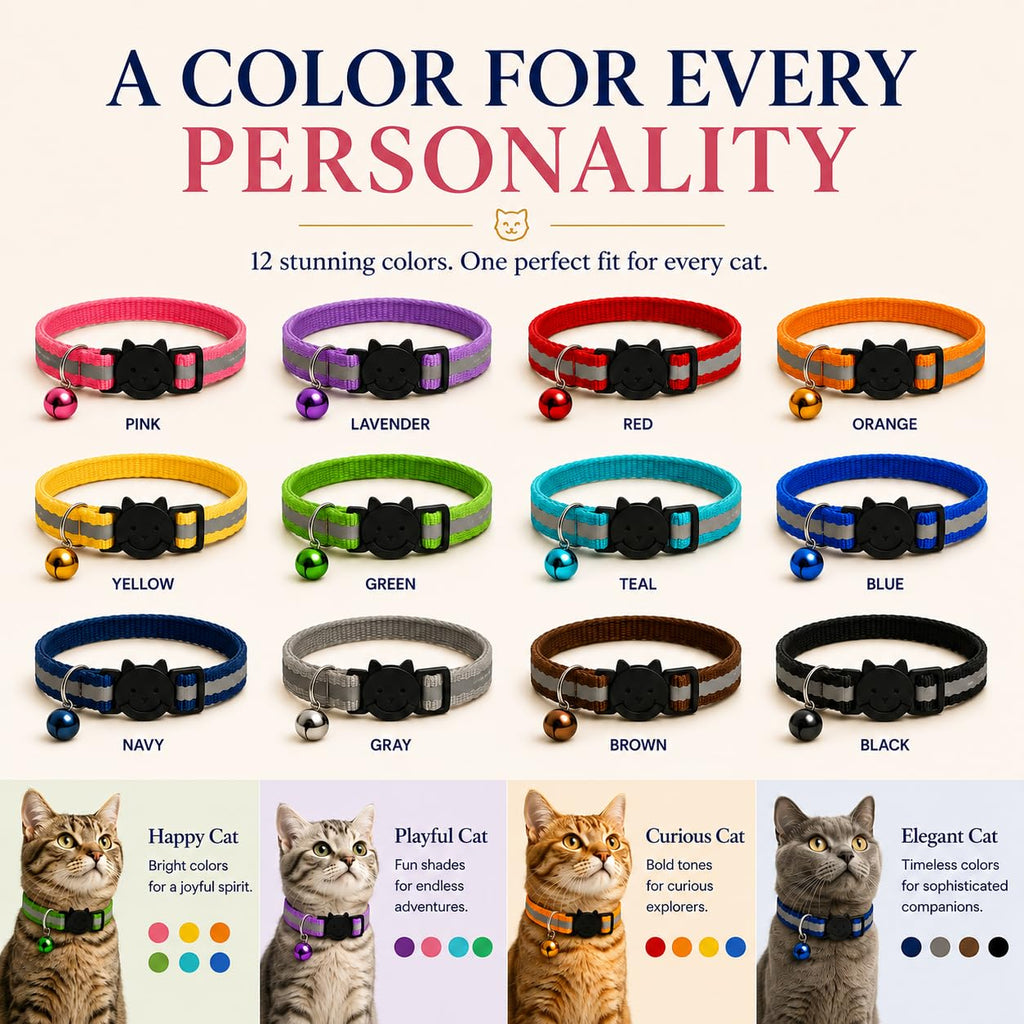 Reflective Breakaway Cat Collar with Bell 12-Pack O514