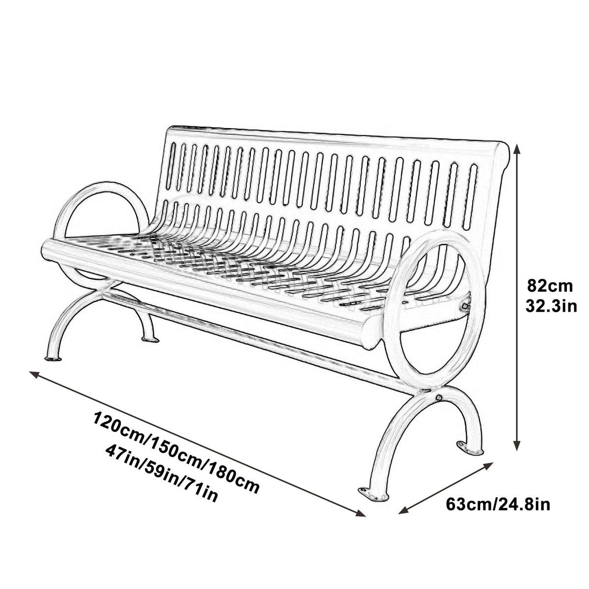 Weatherproof Metal Patio Bench with Backrest & Armrests O462