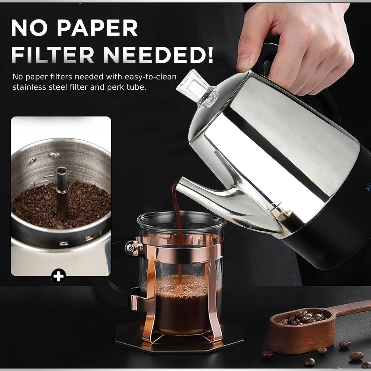 10 Cup Stainless Steel Electric Percolator Coffee Pot O621