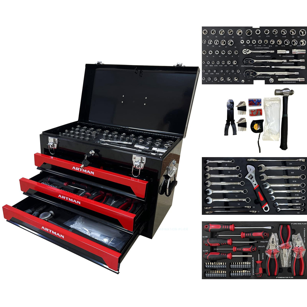 3-Drawer Steel Tool Chest with 439-Piece Mechanics Tool Set V1584