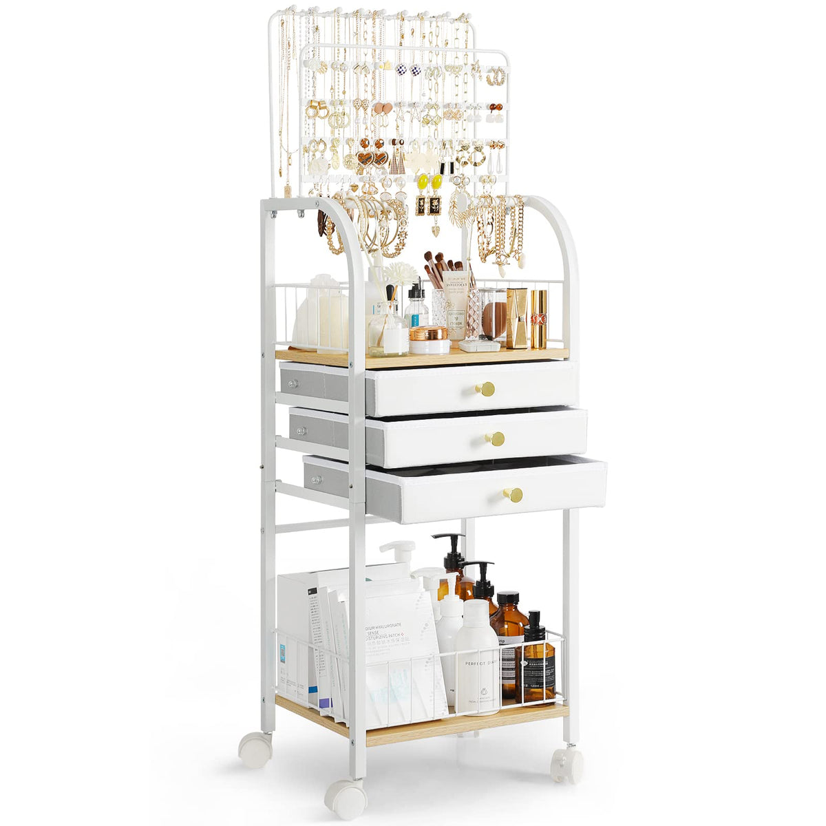 Large White 3 Drawer Floor Jewelry Organizer Stand H886829