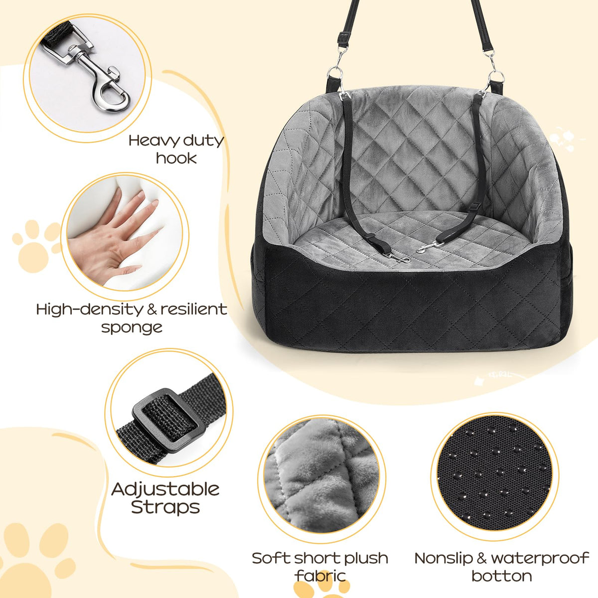 Dog Car Seat for Small Dogs Up to 30 Lbs, Grey-Black M454832
