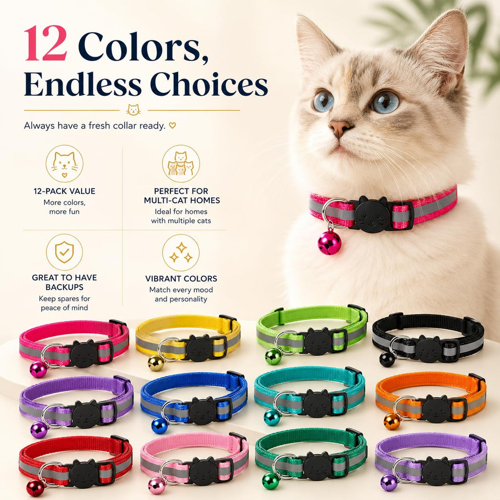 Reflective Breakaway Cat Collar with Bell 12-Pack O514
