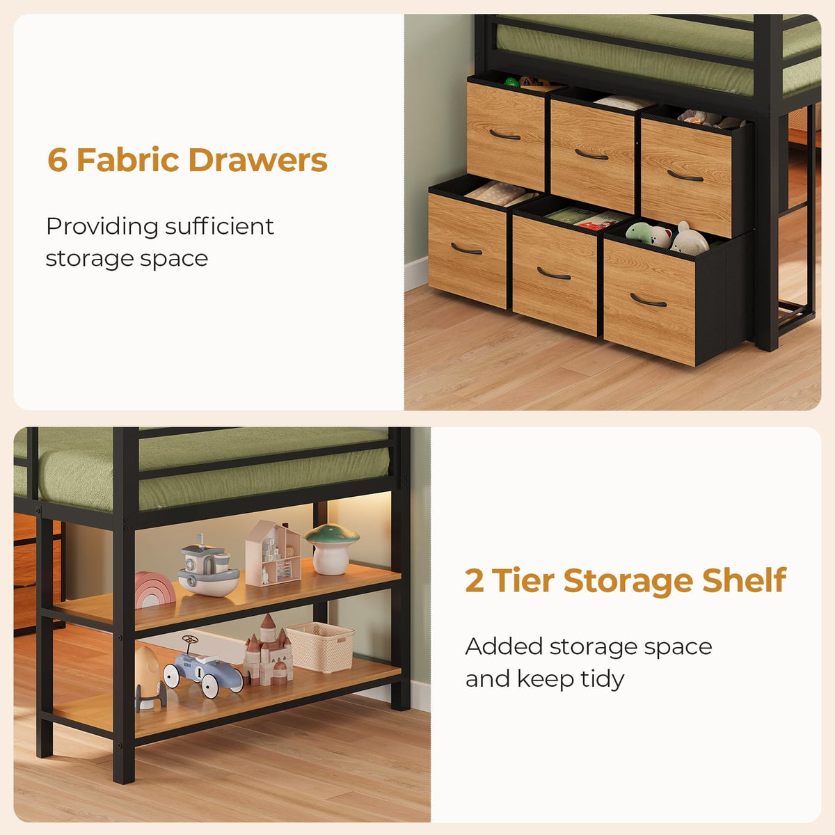 Twin Size Low Loft Bed with 6 Storage Drawers S991196