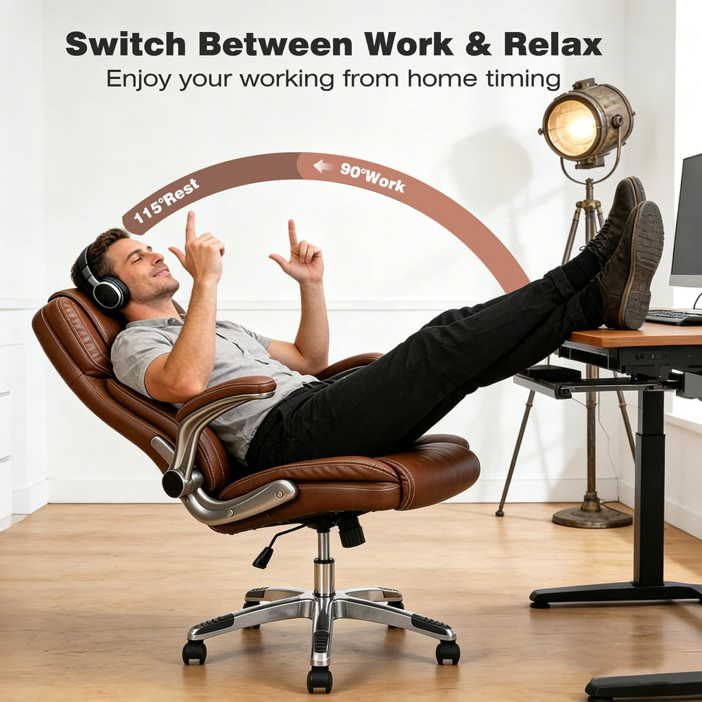 Brown Leather Executive Office Chair with Flip up Arms D8390