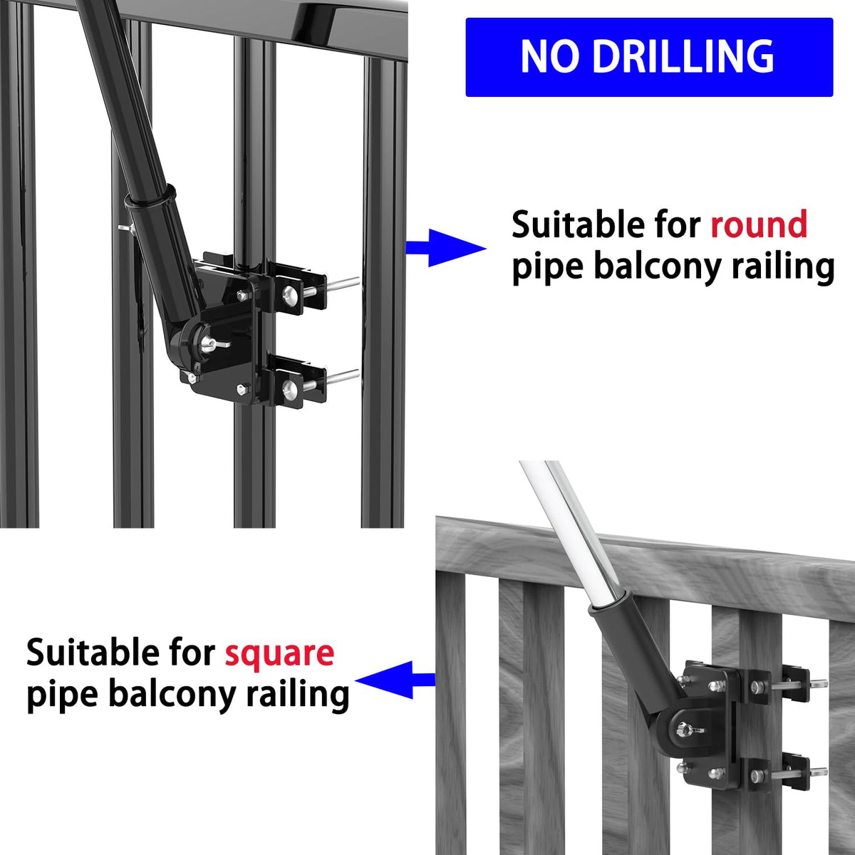 Flagpole Mount for Balcony Railing, Round and Square Railing, Black R6764