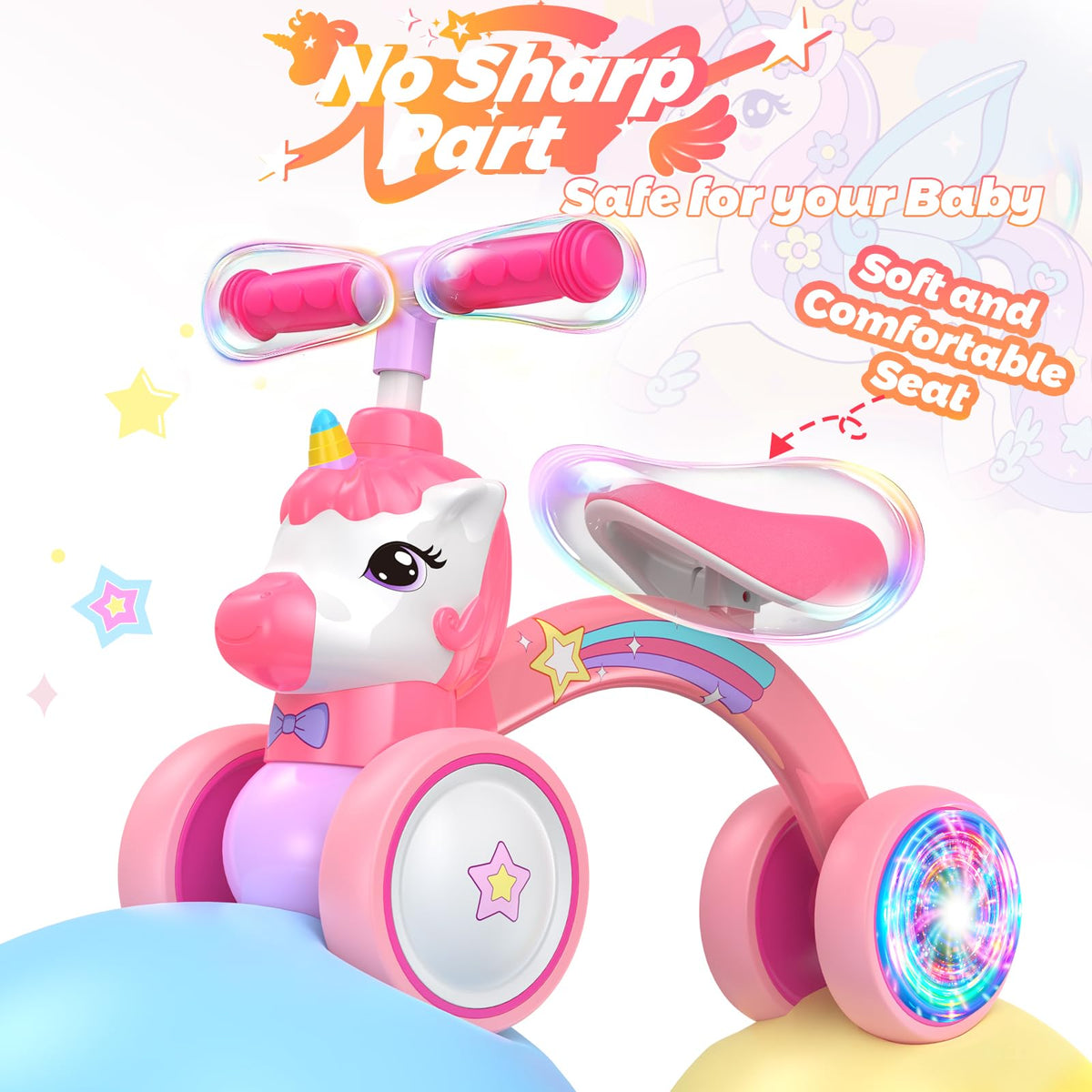 Baby Balance Bike Ride On Toy with Light Up Wheel H479108