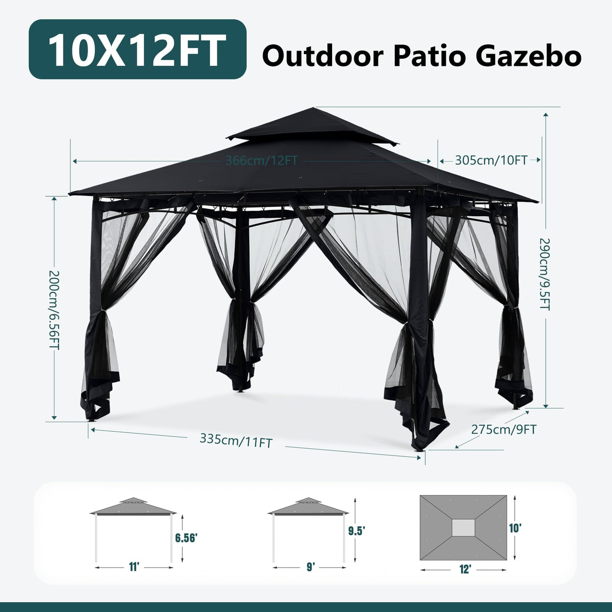 10x12 ft Heavy Duty Patio Gazebo with Netting Walls P9504