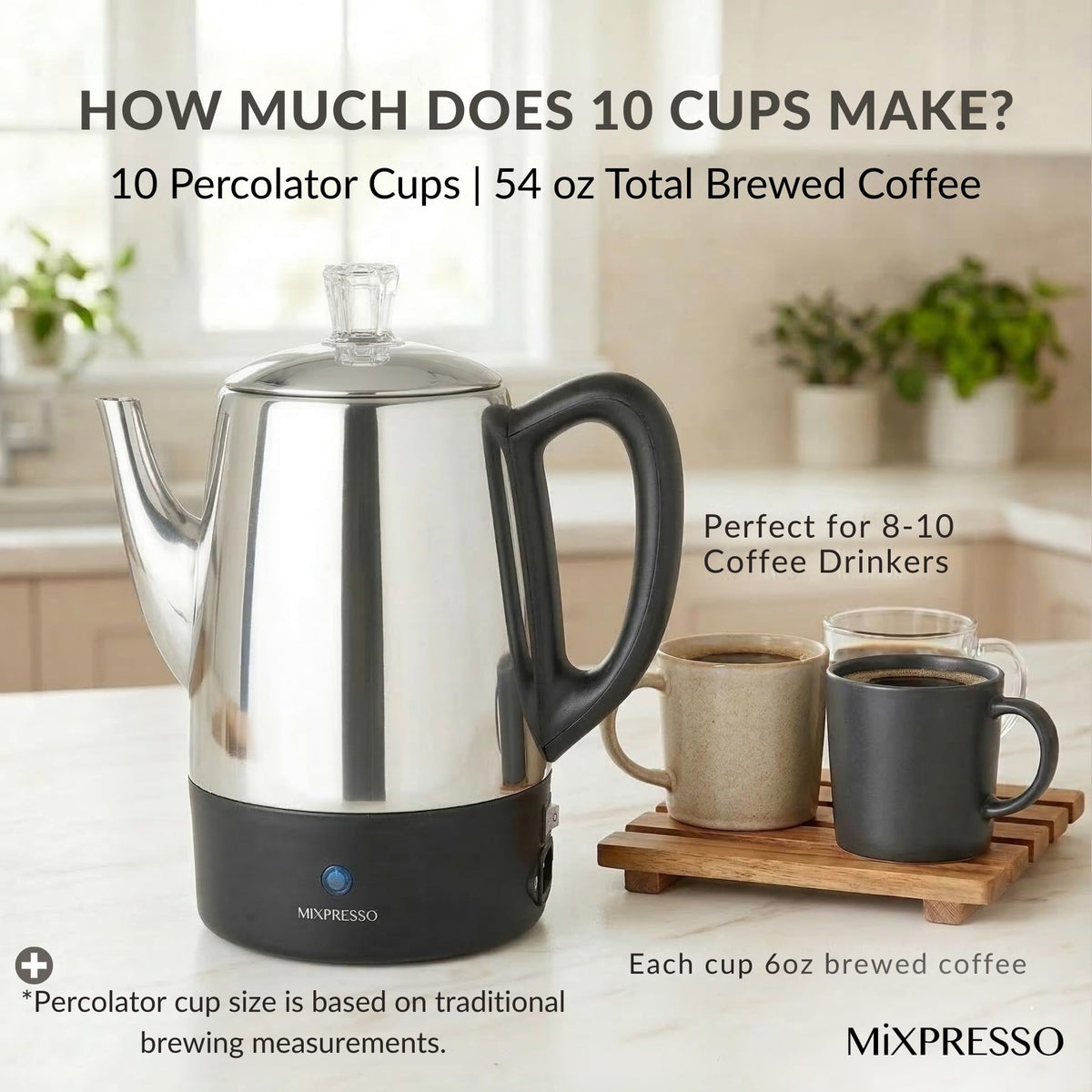 10 Cup Stainless Steel Electric Percolator Coffee Pot O621