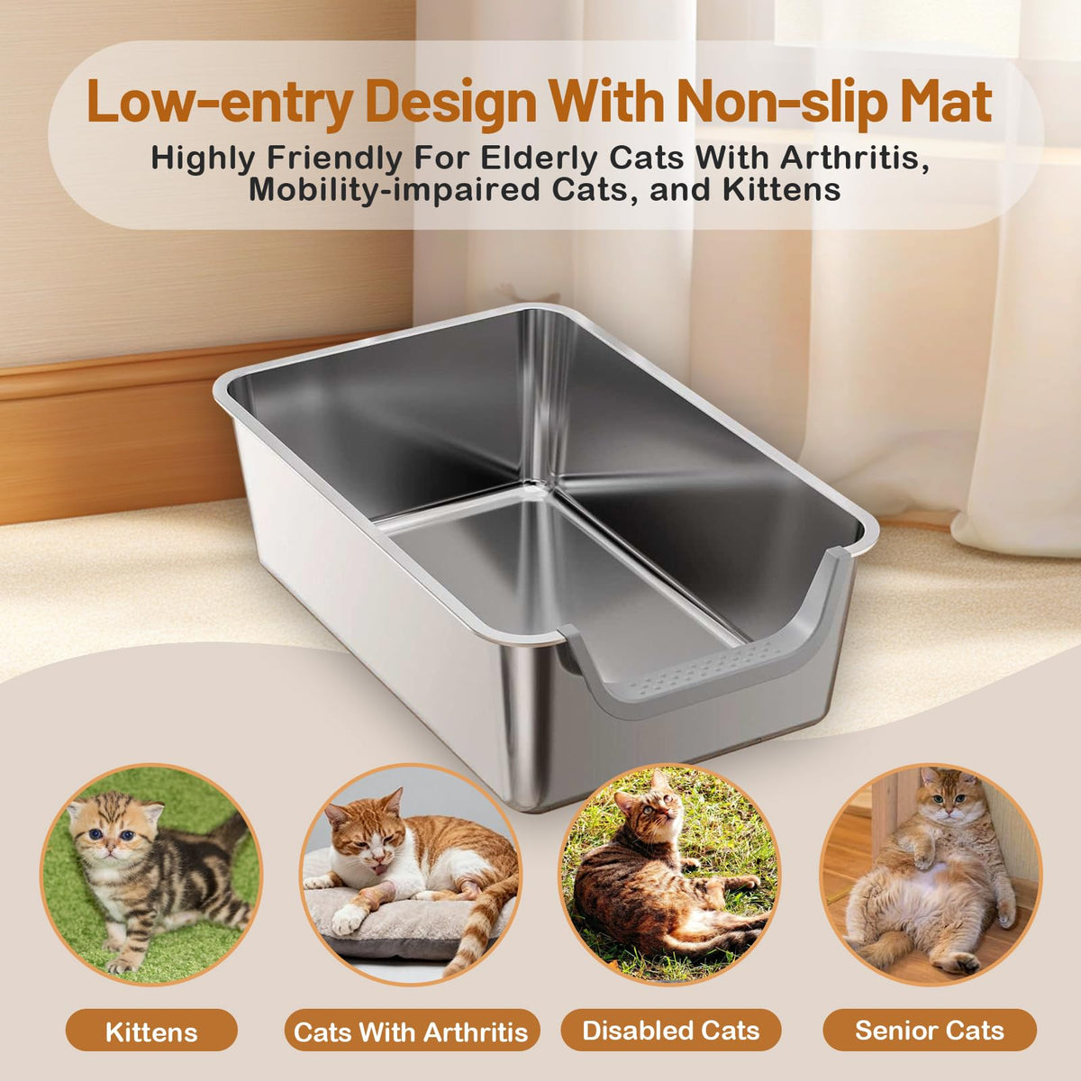 Stainless Steel Cat Litter Box with Low Entry H59814