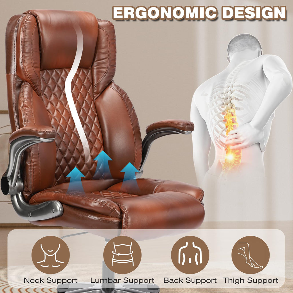 Brown Leather Executive Office Chair with Flip up Arms D8390