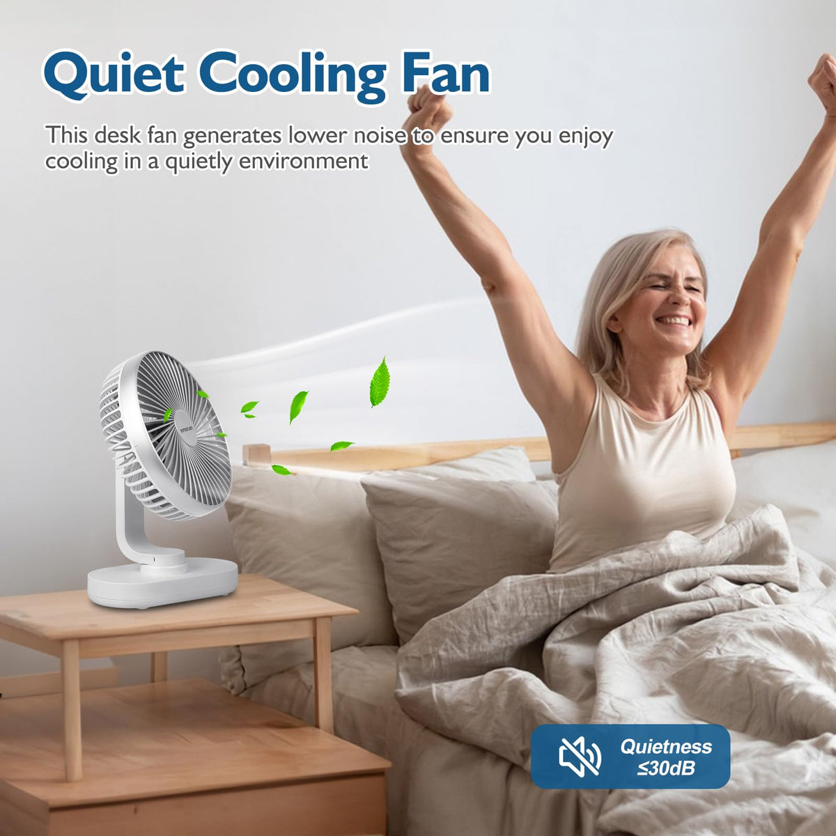 4000mAh Rechargeable Oscillating Desk Fan White Y76972