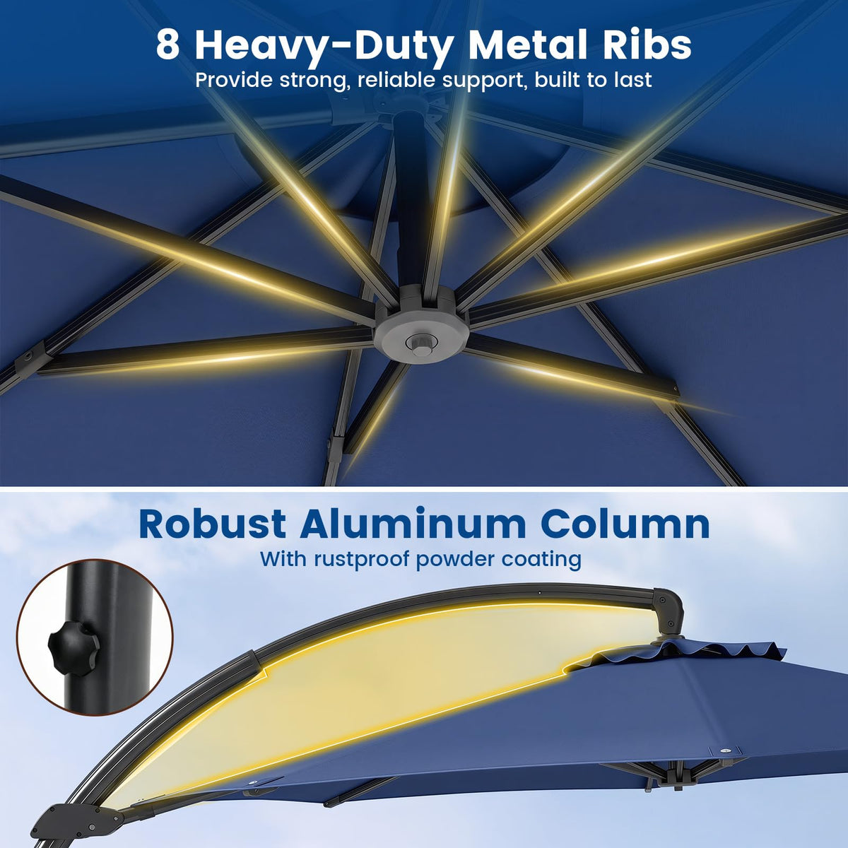 11FT Navy Cantilever Patio Umbrella with Base W36838