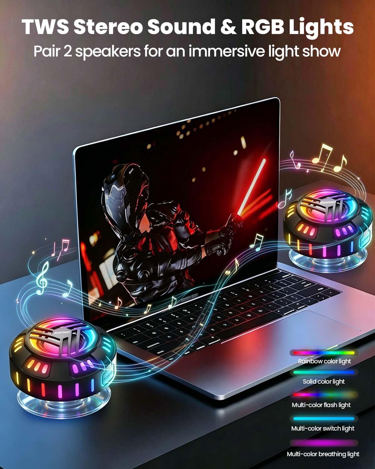 Bluetooth Waterproof Portable Speaker with LED Light Modes M61522