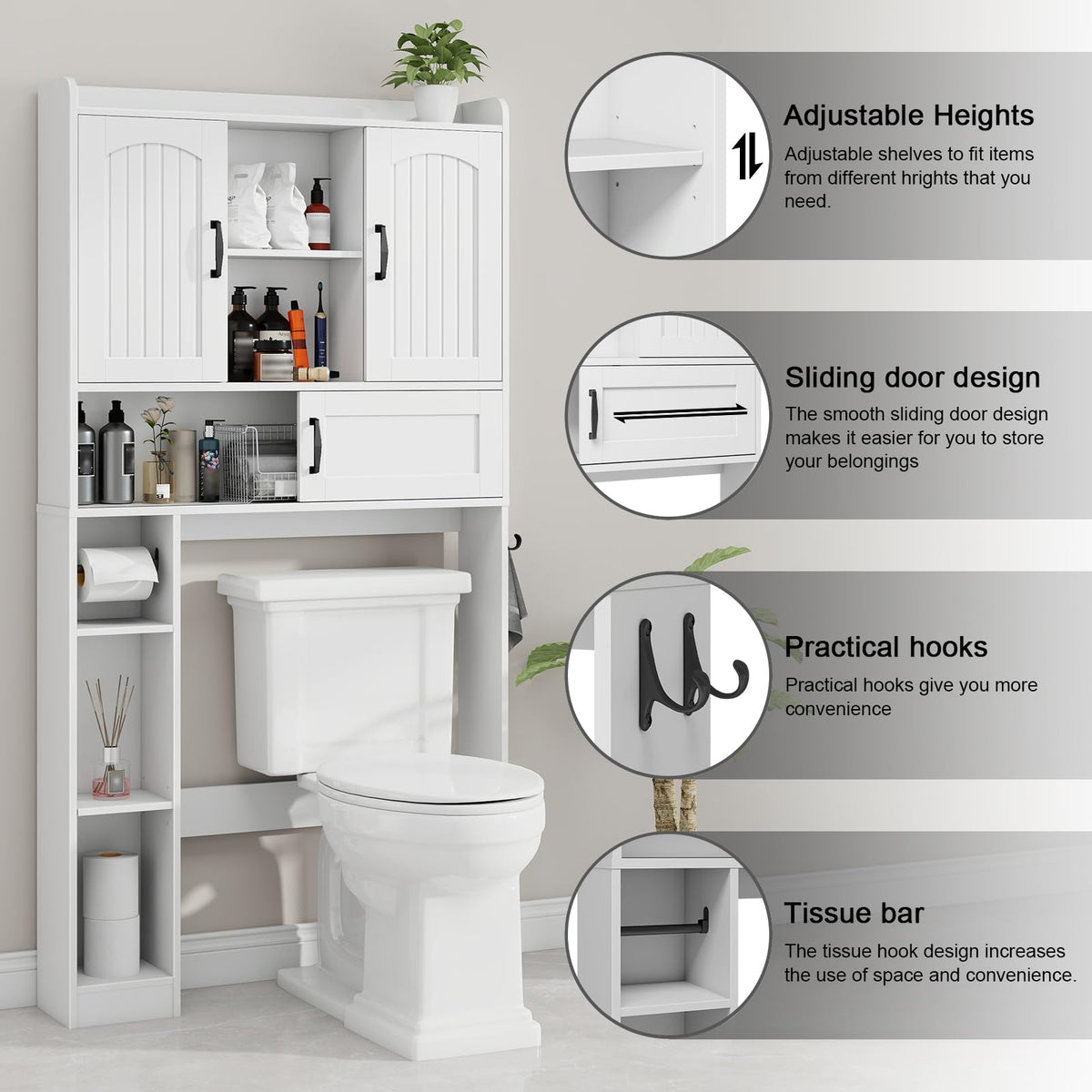 Over The Toilet Cabinet with 2 Barn Doors & Sliding Door, White K66259