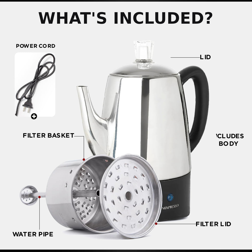 10 Cup Stainless Steel Electric Percolator Coffee Pot O621