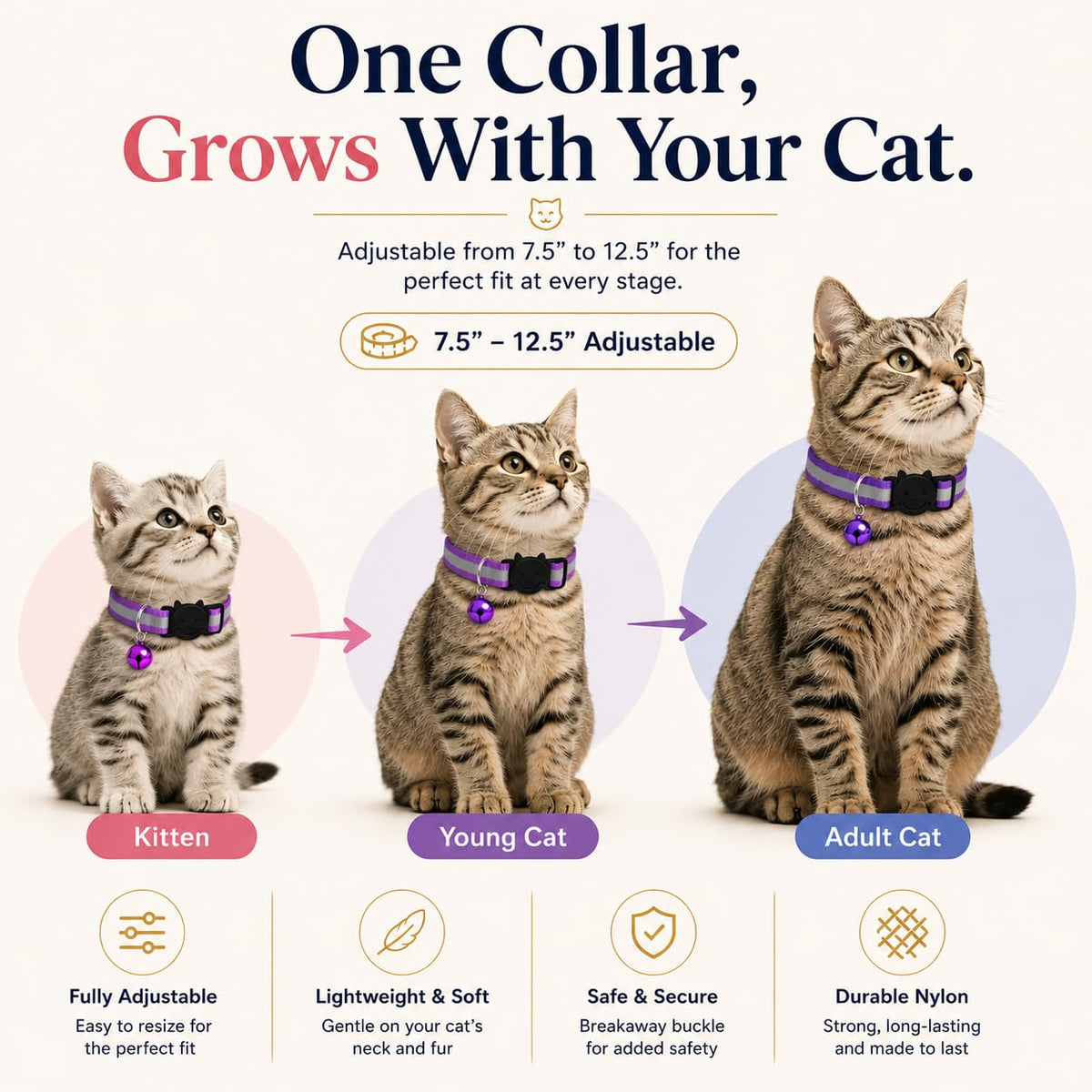 Reflective Breakaway Cat Collar with Bell 12-Pack O514