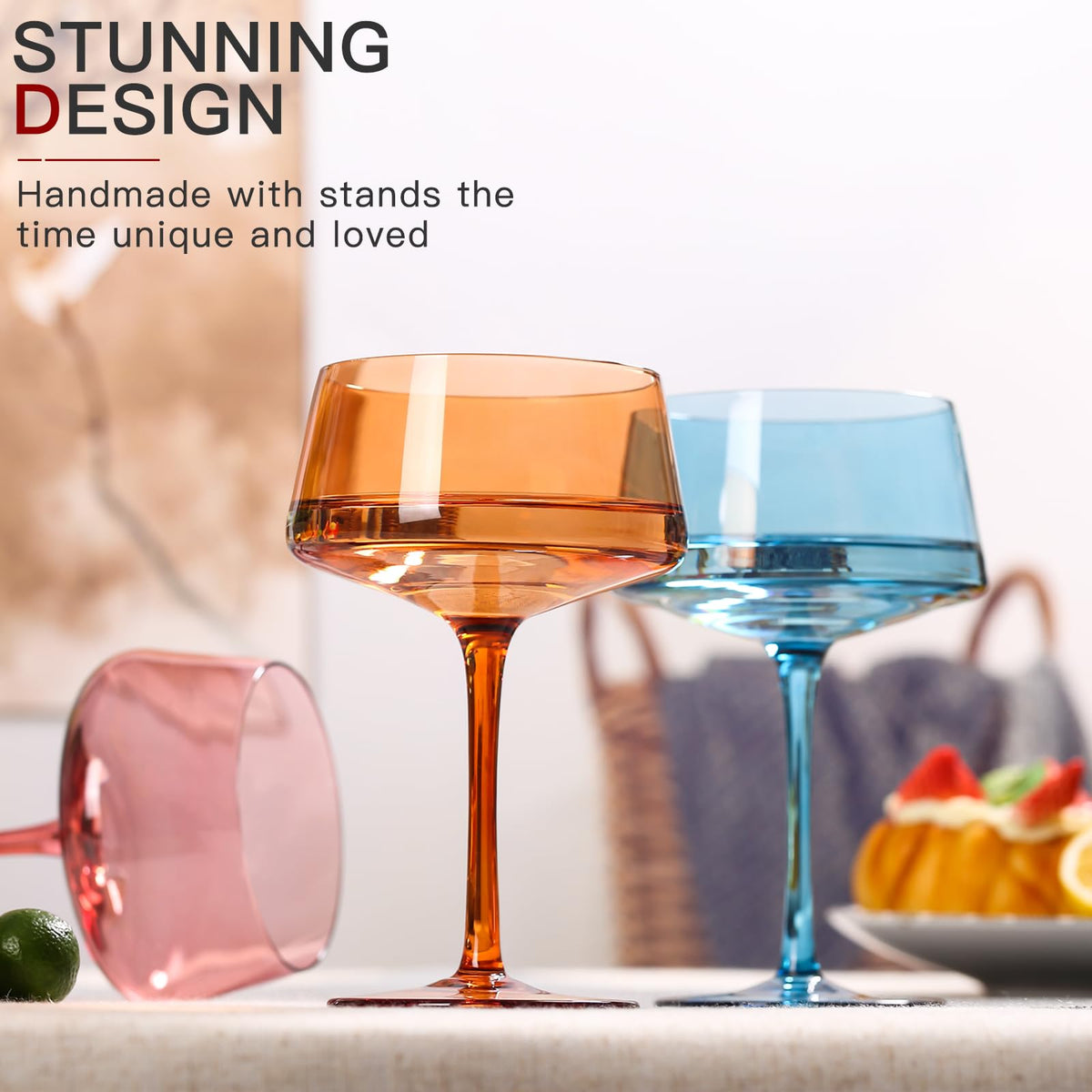 Hand Blown Colored Coupe Glasses Set of 6 P625