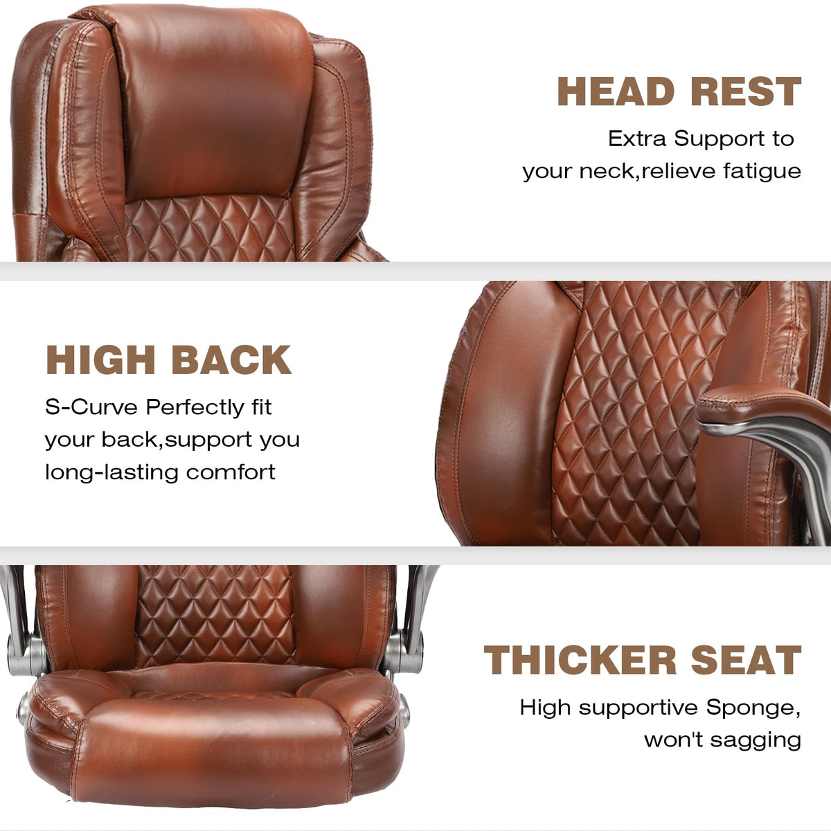 Brown Leather Executive Office Chair with Flip up Arms D8390
