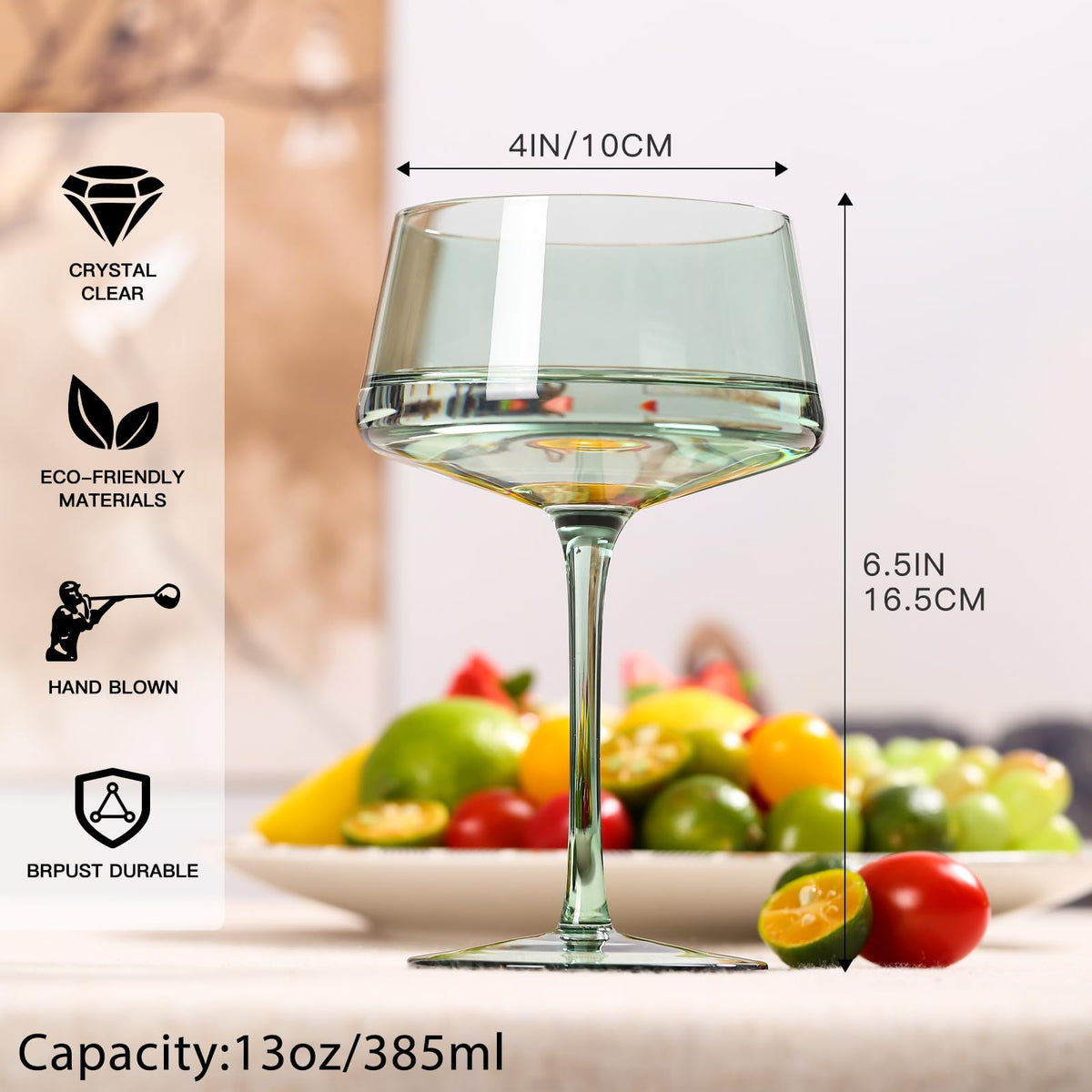 Hand Blown Colored Coupe Glasses Set of 6 P625