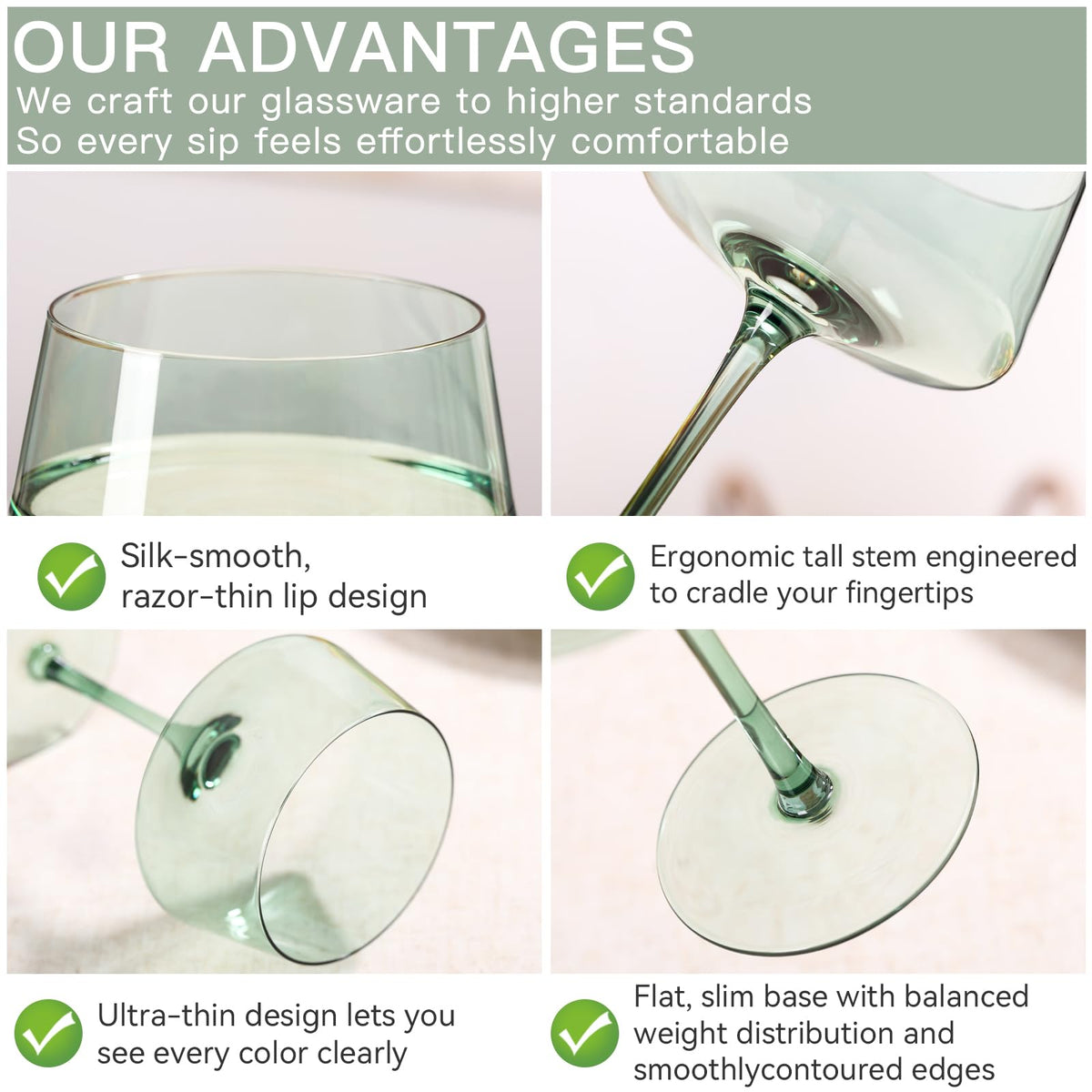 Hand Blown Colored Coupe Glasses Set of 6 P625