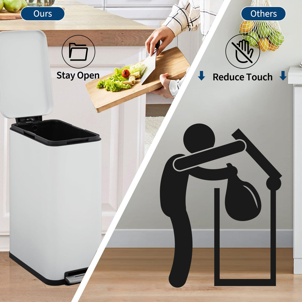 13 Gallon Stainless Steel Slim Trash Can with Soft-Close Lid E81083
