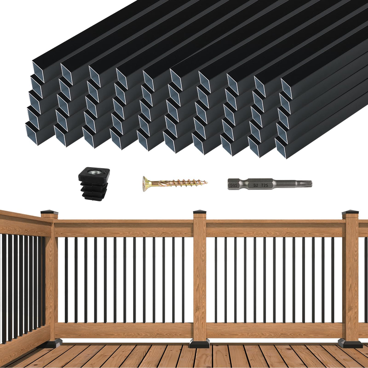 50 Pack 32" Black Aluminum Square Deck Balusters B15227
