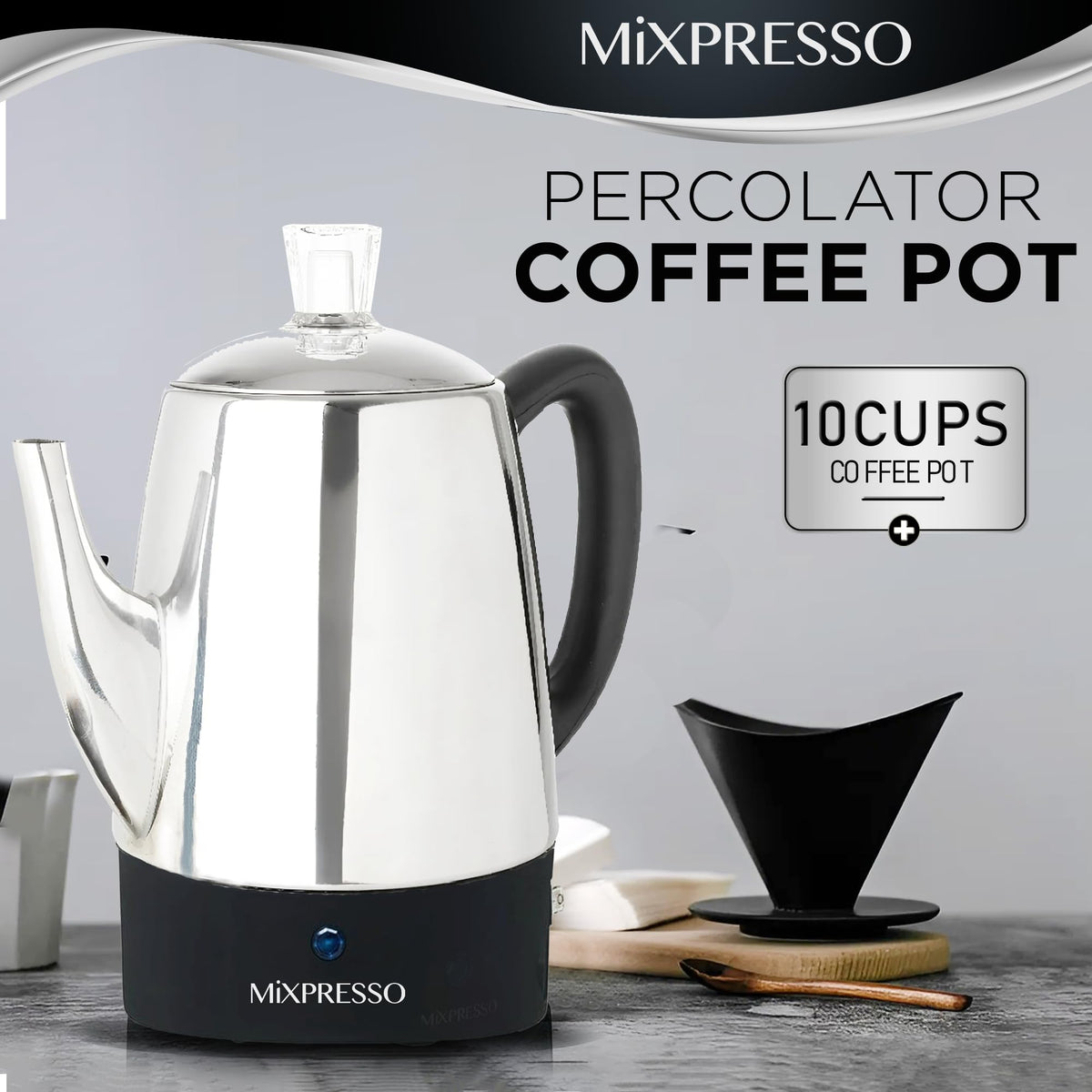 10 Cup Stainless Steel Electric Percolator Coffee Pot O621