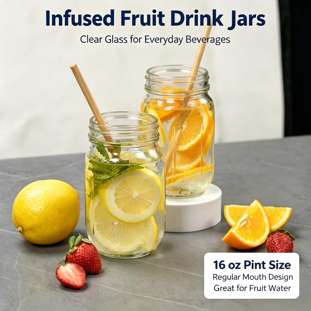 16 oz Regular Mouth Clear Glass Mason Jars 12-Pack with Airtight Lids and Bands K79283