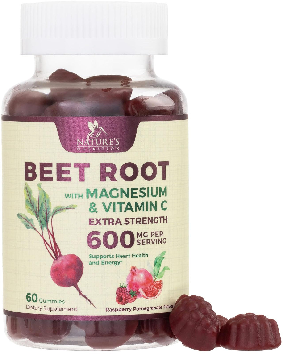Beet Root Gummies with Beetroot Powder & Vitamin C, Berry Flavored, 60 Gummies W381619