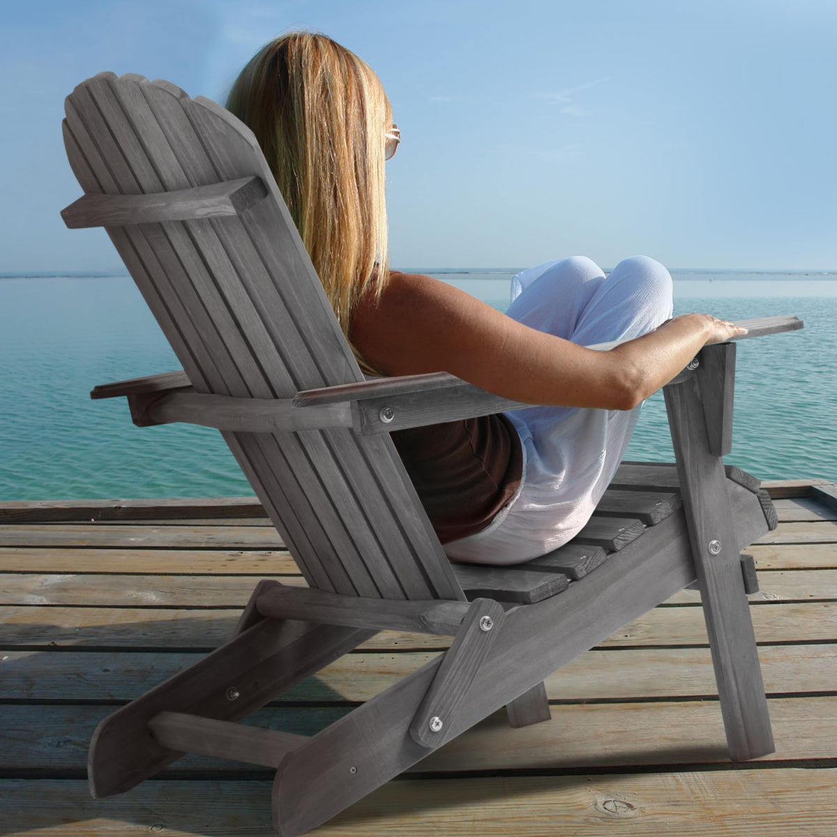 Wood Folding Adirondack Chair Set of 2 Solid Cedar V719