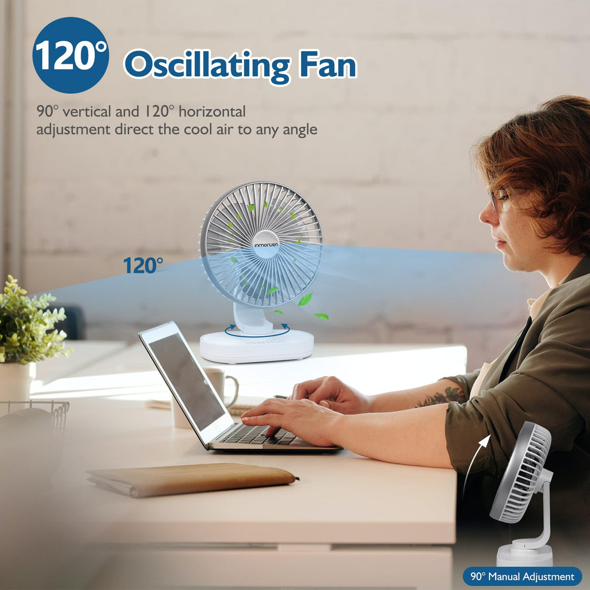 4000mAh Rechargeable Oscillating Desk Fan White Y76972