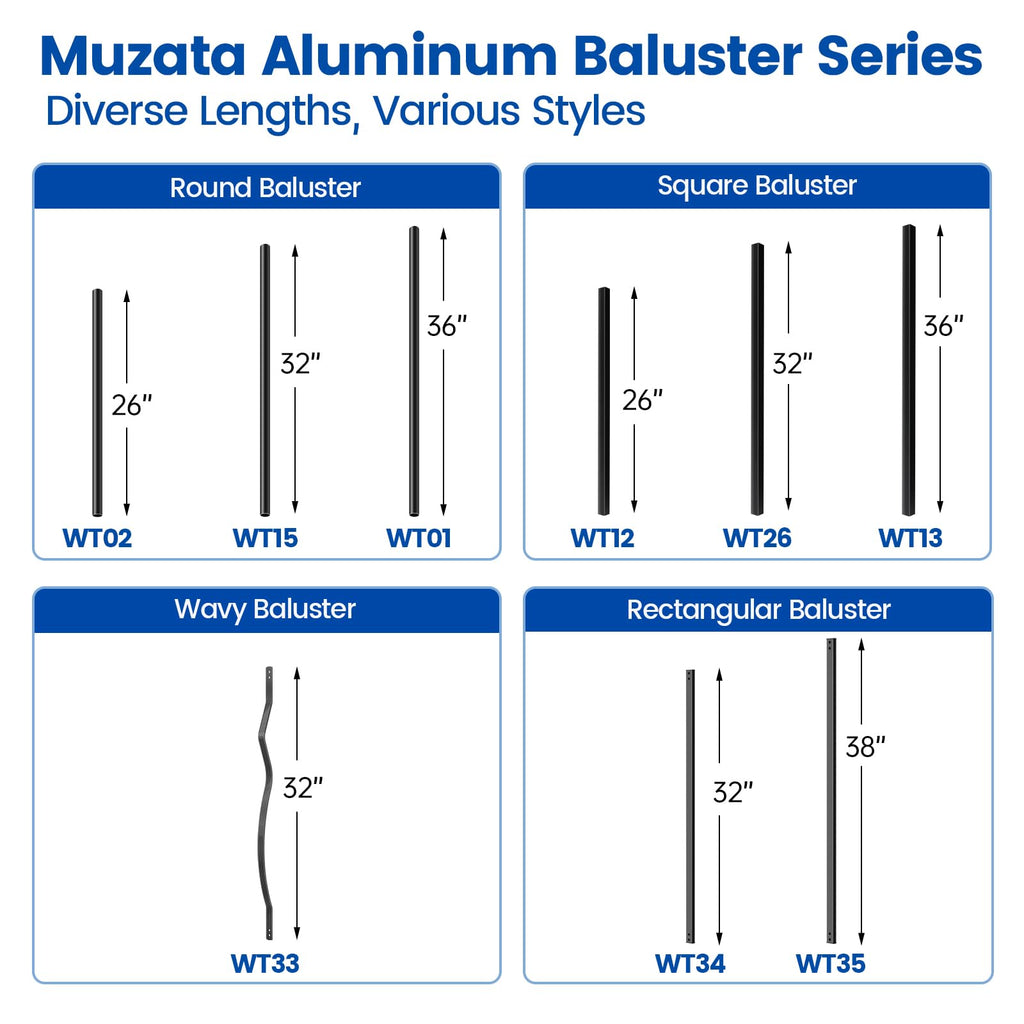 50 Pack 32" Black Aluminum Square Deck Balusters B15227