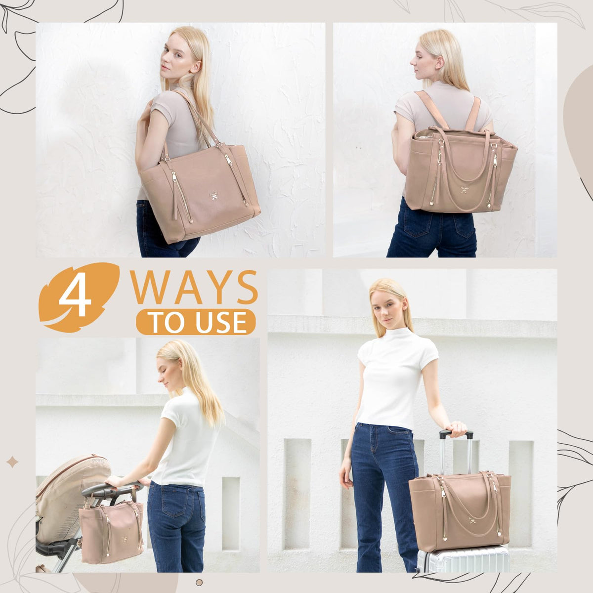 Leather Diaper Bag Tote with Mini Backpack W808