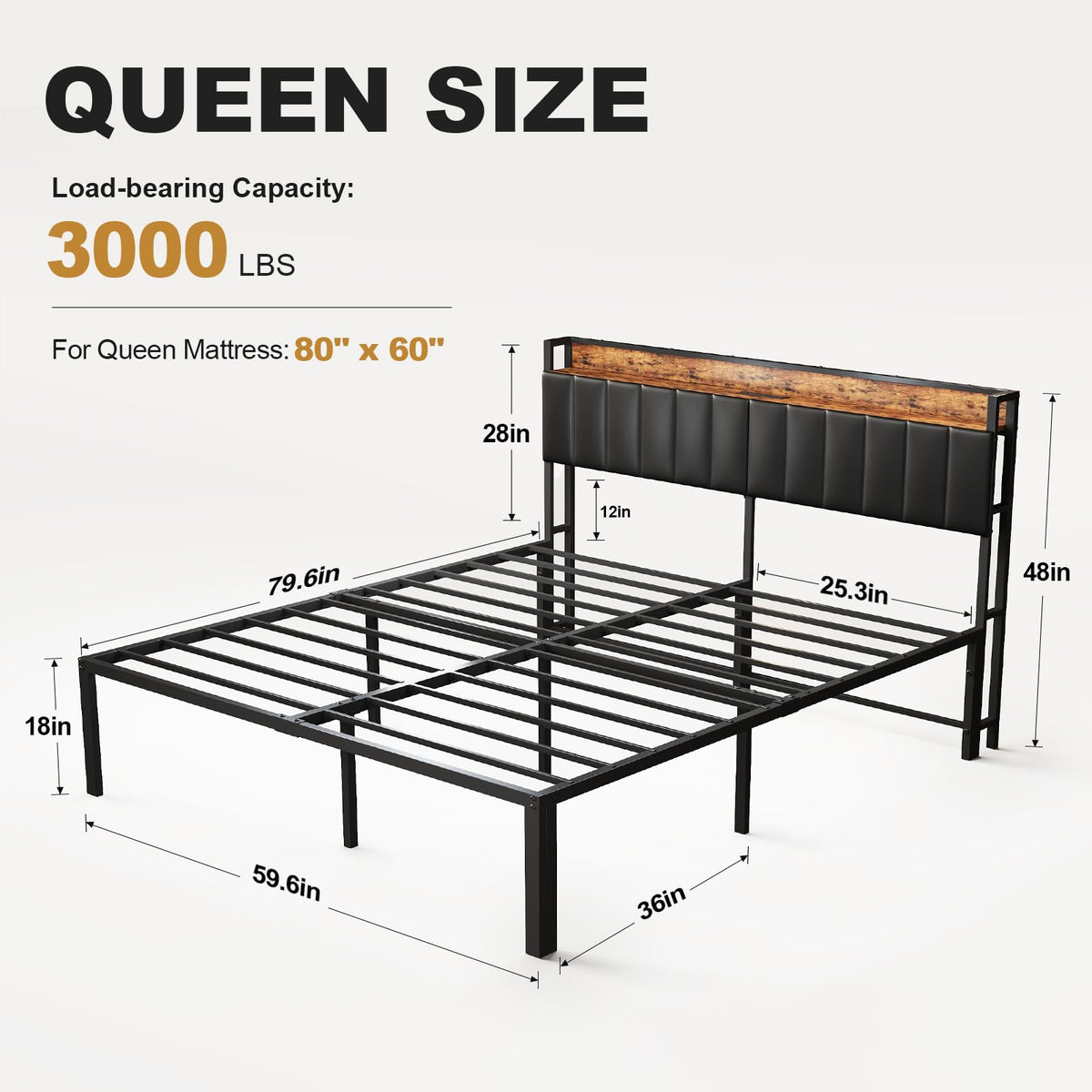 Queen Bed Frame with Upholstered Headboard T47168