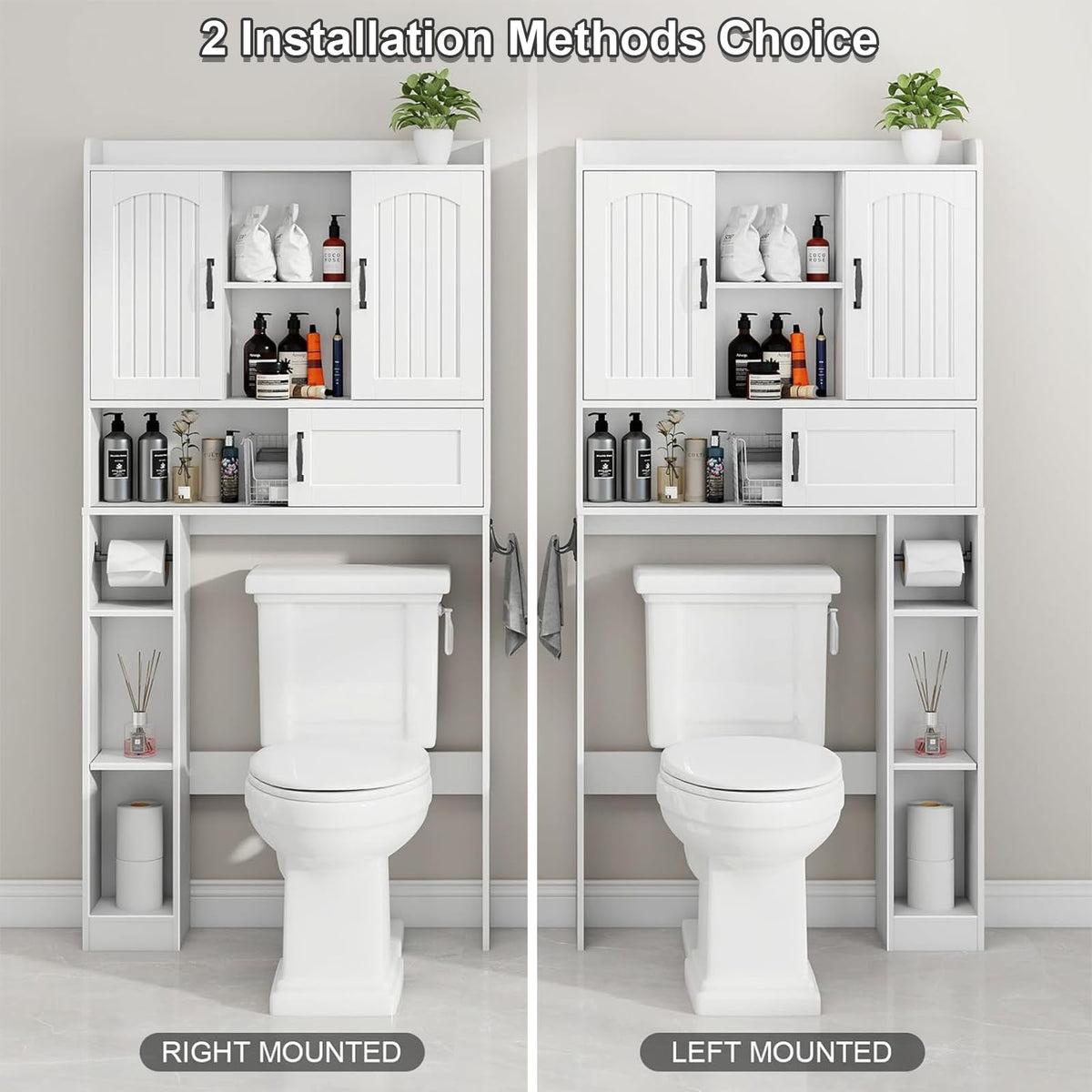 Over The Toilet Cabinet with 2 Barn Doors & Sliding Door, White K66259