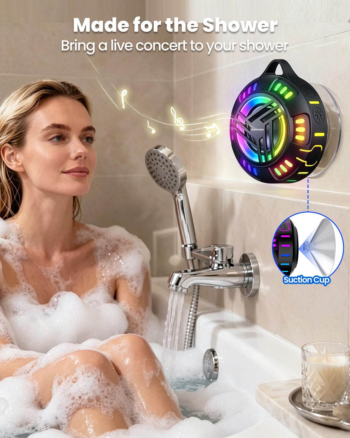 Bluetooth Waterproof Portable Speaker with LED Light Modes M61522