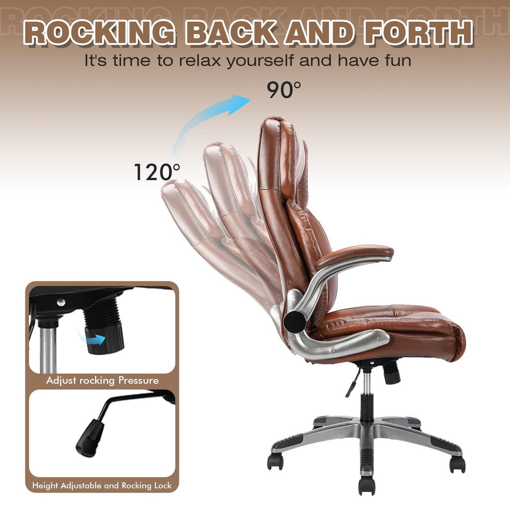 Brown Leather Executive Office Chair with Flip up Arms D8390