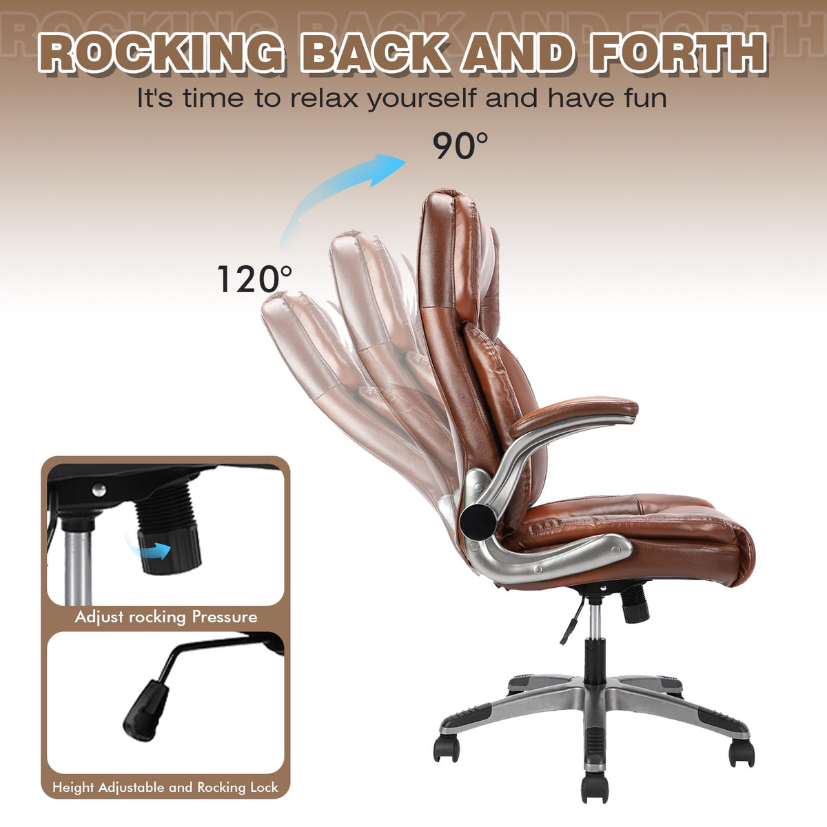 Brown Leather Executive Office Chair with Flip up Arms D8390