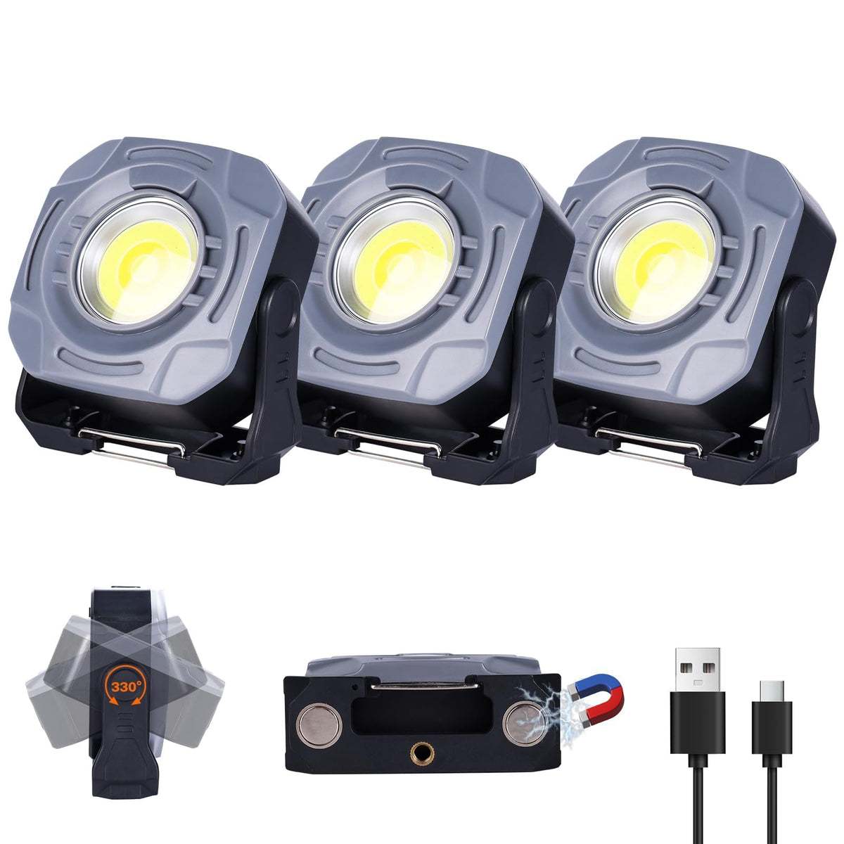 3 Pack 4000mAh 840 Lumens Magnetic Rechargeable Work Light R550063
