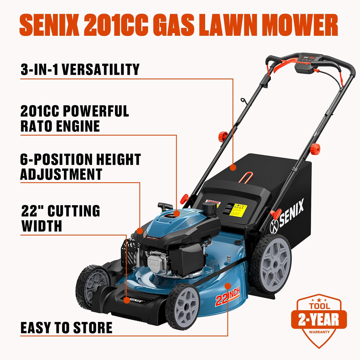 22" 3-in-1 Variable Speed Self Propelled Gas Lawn Mower K189826