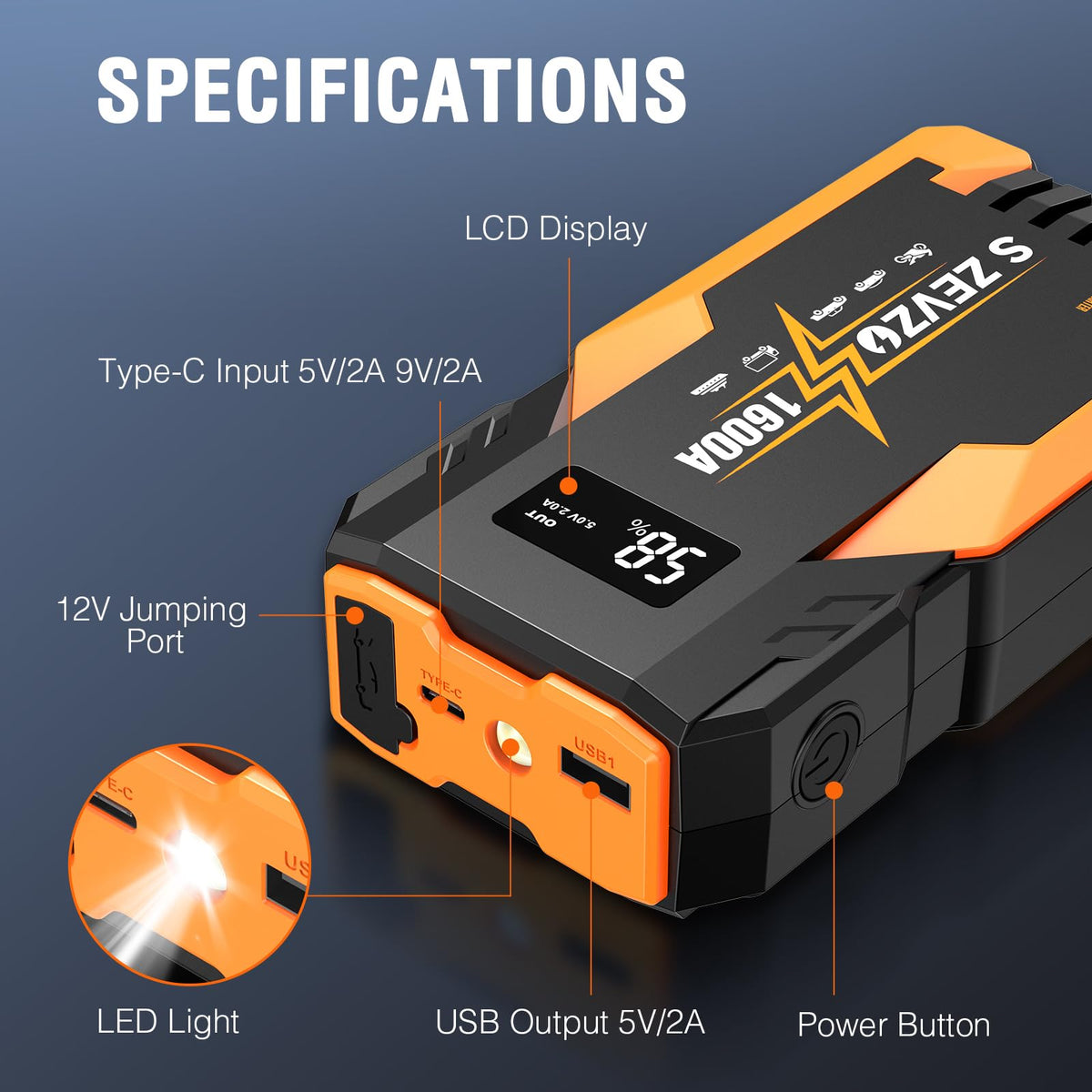 1600A Peak Portable Jump Starter D66534