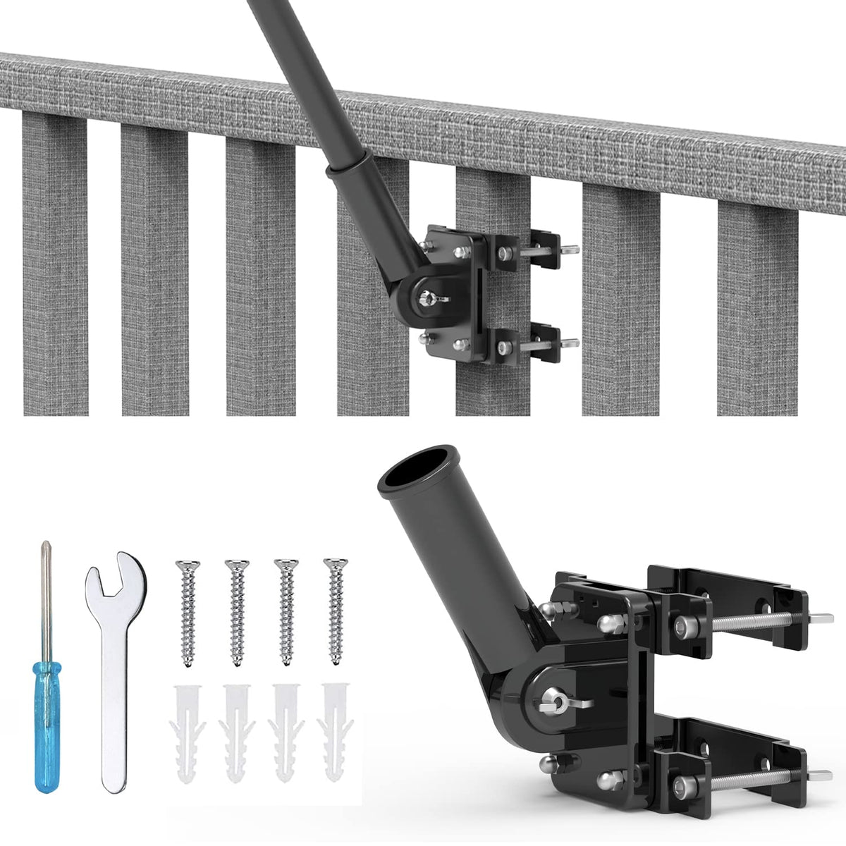 Flagpole Mount for Balcony Railing, Round and Square Railing, Black R6764