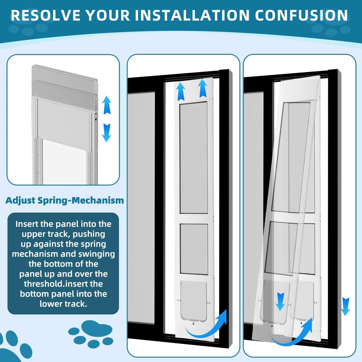 Dog Door for Sliding Glass Door, Magnetic Plastic Flap, Adjustable Height, No-Cut Insert with Lock, White P2957