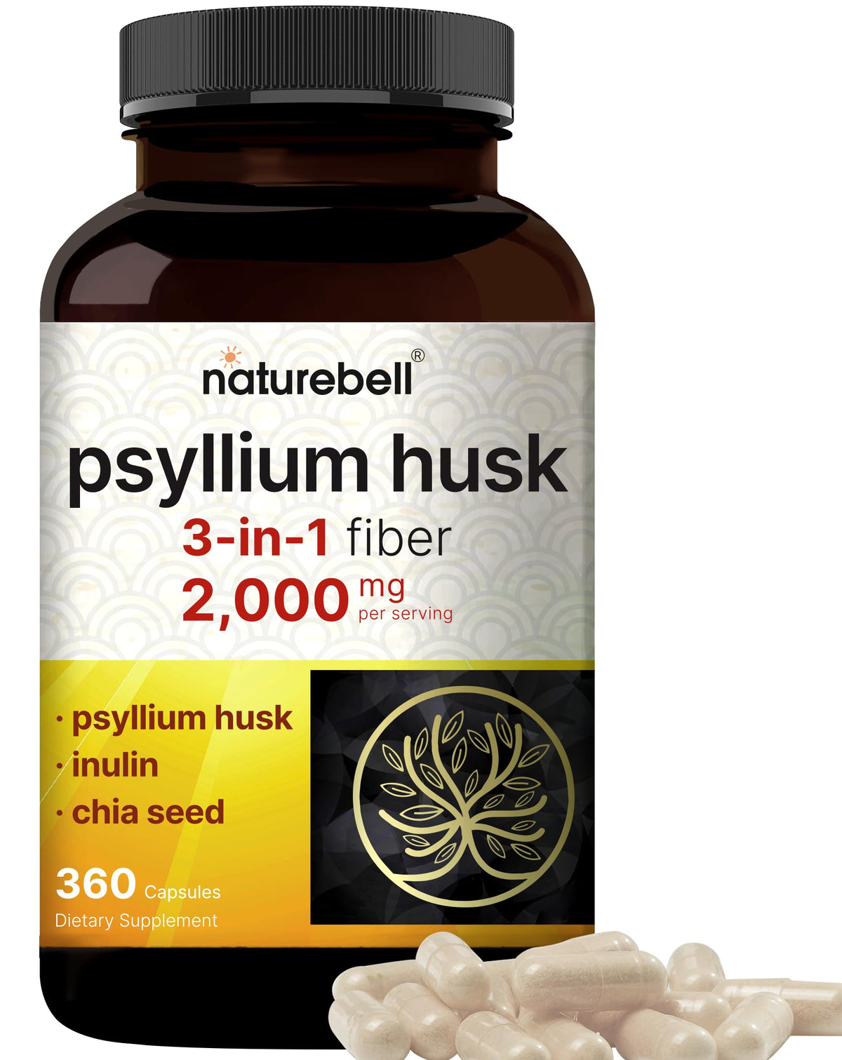 Psyllium Husk Fiber Capsules 2,000mg 360 Caps X7348