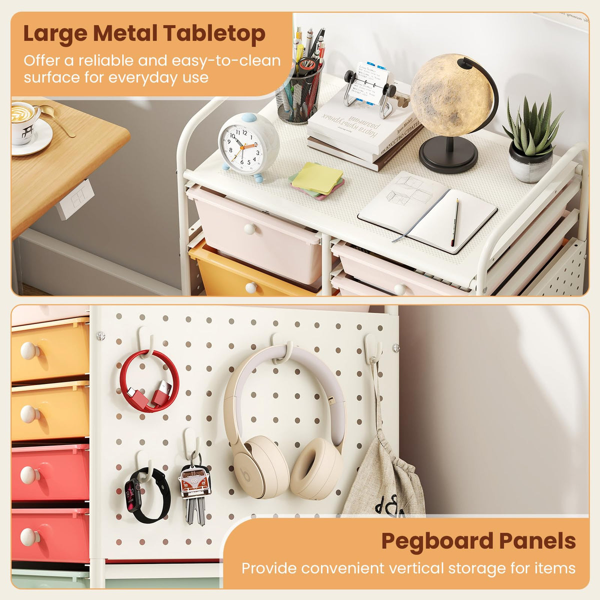 15 Drawer Rolling Storage Cart with Metal Tabletop K631
