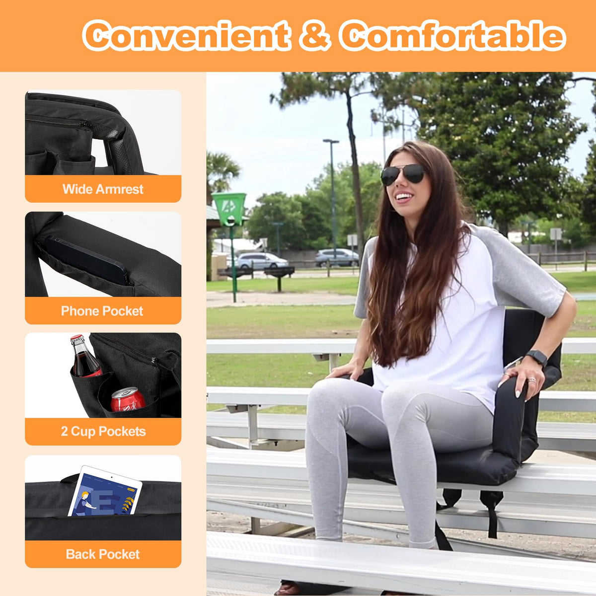 Folding Stadium Seat with Back Support and Armrests J24781
