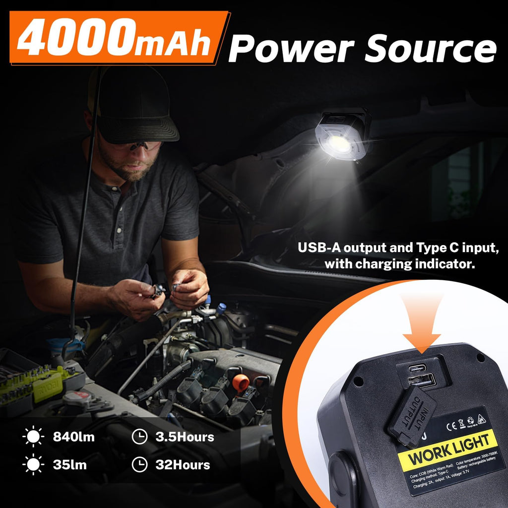 3 Pack 4000mAh 840 Lumens Magnetic Rechargeable Work Light R550063