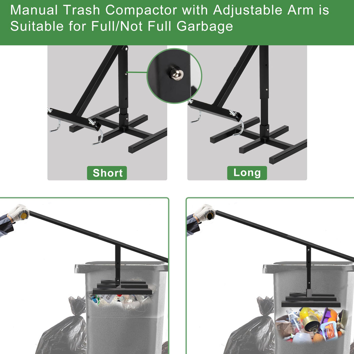 Black Manual Trash Compactor Adjustable Handle T40828